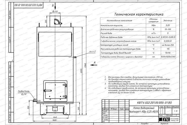 Котел без дымососа 250 кВт чертеж