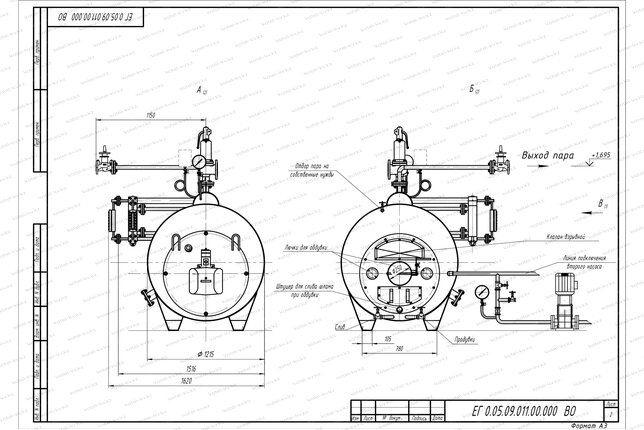 Схема парогенератора 0.5 тонны 170 С на газе